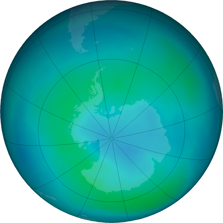 Antarctic ozone map for March 2021
